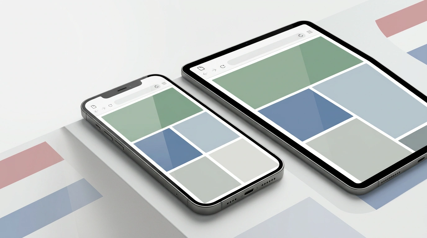 Neutrale illustratie van online casinogebruik via een mobiele webomgeving op telefoon en tablet